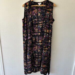 LuLaRoe Vest Womens Medium Black Floral Open Front Lightweight Long Line